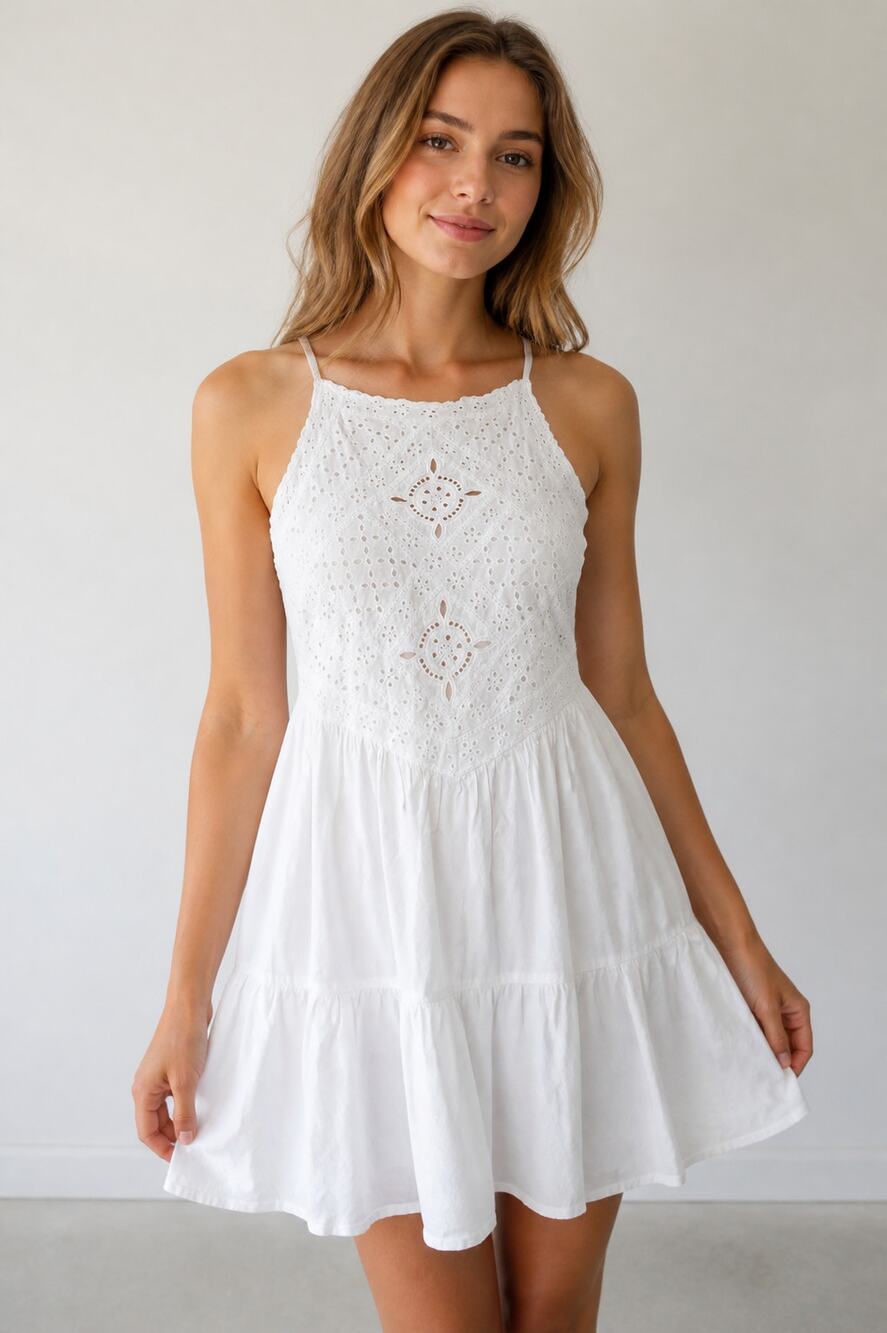 Lulus White Eyelet Lace Halter Dress M - Picture 1 of 7
